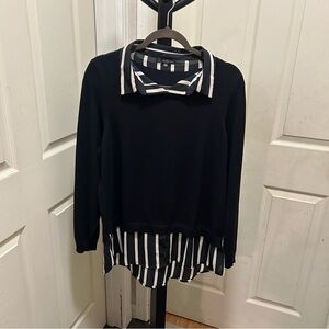 Adrianna Papell Black and White Layered Button Down Shirt